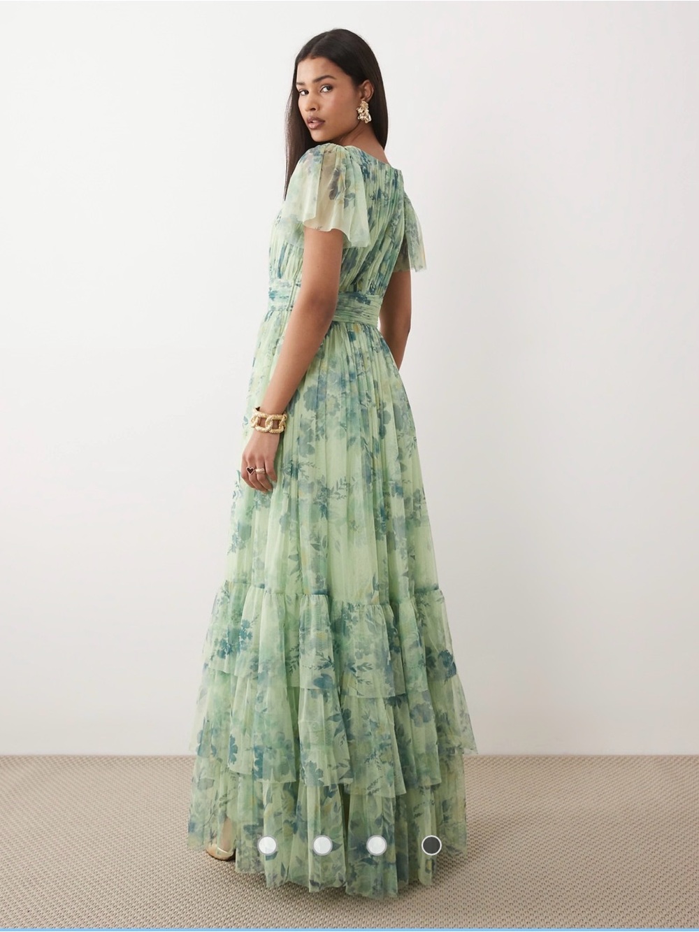 Light Green Floral Tiered Maxi Dress - Women's